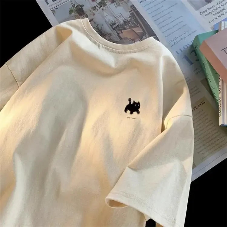 2025 Women's T-shirt Casual Versatile Simple O-Neck T-Shirt Street Trendy Summer Short-sleeved Couple Clothes