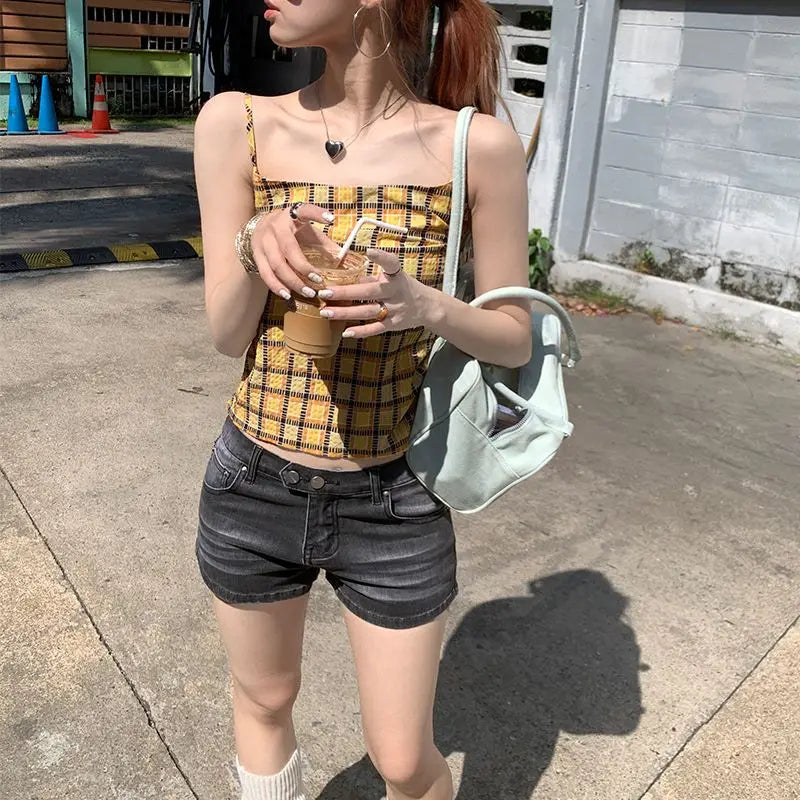 Summer Grey Denim Shorts for Women Low Waist Mini Jeans Shorts 2000s Vintage 90s Y2k Emo Cowboy Short Pants Harajuku Clothes