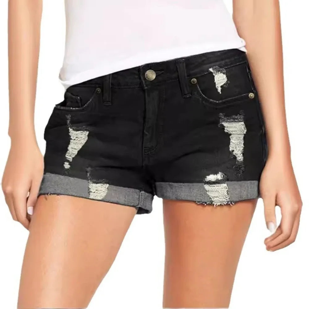 Summer Students Denim Shorts Women 2025 Female Harajuku Cotton HOLE Jeans Ladies Elastic Pockets Harem Trousers Short Pants