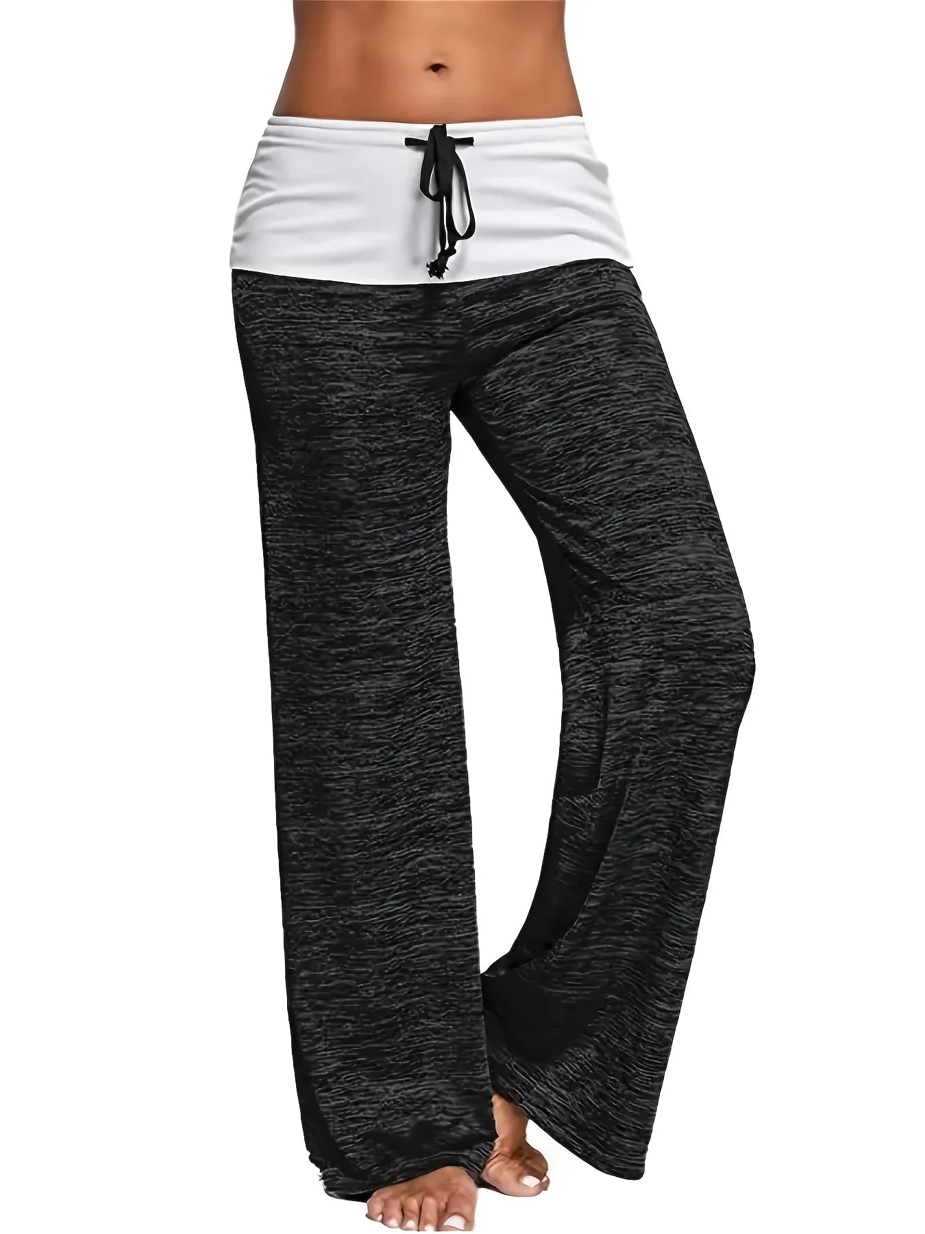Plus Size 1XL-5XL Women's Casual Loose Drawstring Splicing Pants Fashion Wide Leg Stretch Yoga Pants