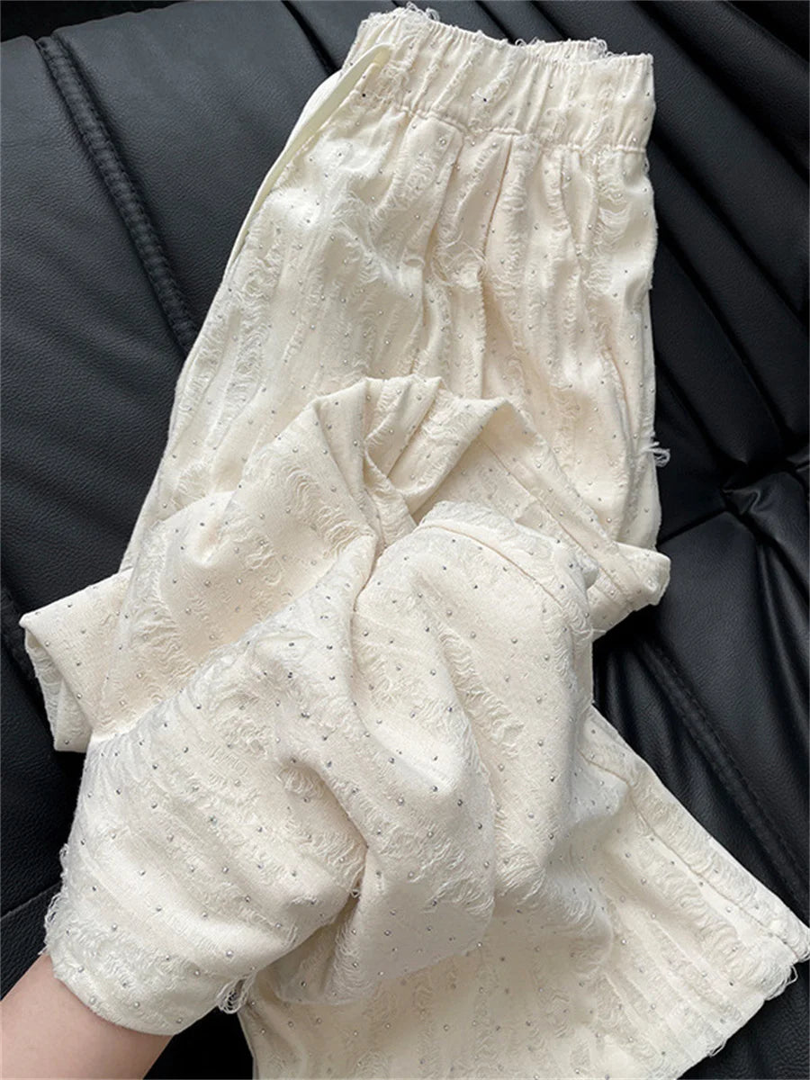 Y2k Streetwear Hot Diamonds Wide-legged Pants Grunge Hole Women...