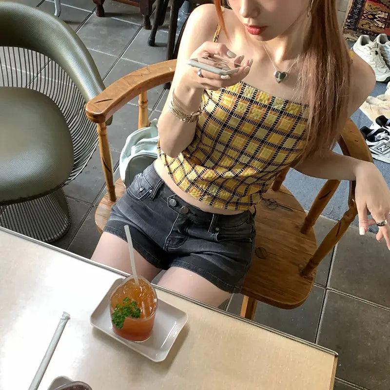 Summer Grey Denim Shorts for Women Low Waist Mini Jeans Shorts 2000s Vintage 90s Y2k Emo Cowboy Short Pants Harajuku Clothes